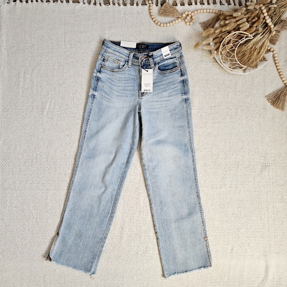 SOLD | Judy Blue Raw Hem Straight Leg Split Ankle Jeans Size 0(24) Rare Find - Picture 4 of 14